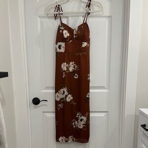 Floral Brown Spaghetti Strap Dress